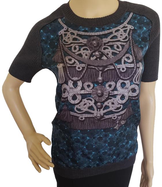 Louis Vuitton Multicolor Grey Monogram Printed Sleeve Tee Shirt Size 4 S