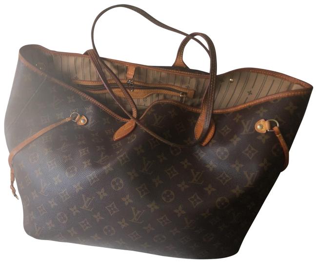 Louis Vuitton Neverfull Brown Leather Tote