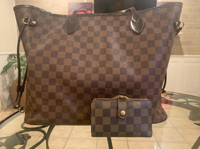 Louis Vuitton Neverfull Damier Ebene Brown Leather Tote