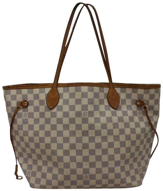 Louis Vuitton Neverfull Mm 870677 White Damier Azur Canvas Tote