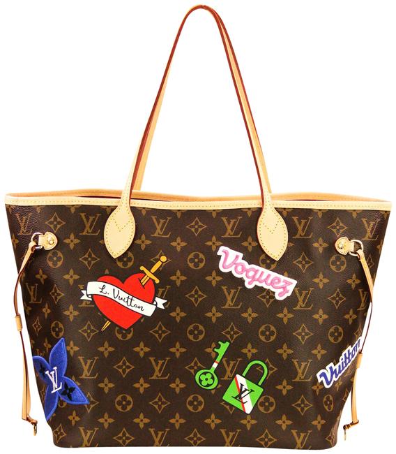 Louis Vuitton Neverfull Multicolor Patches Mm Brown Monogram Canvas Tote