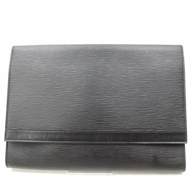 Louis Vuitton Noir Fold Over Large Document 868600 Black Leather Clutch