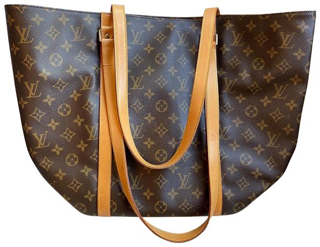 Louis Vuitton Plat Shopping Sac shopping Large Sac Monogram Brown Canvas Tote