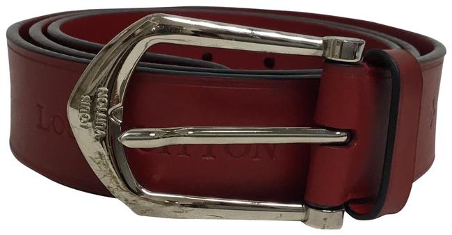 Louis Vuitton Red Leather Signature with Silver Buckle Belt