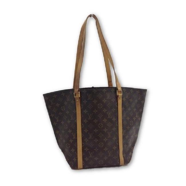 Louis Vuitton Shopping Sac Monogram Mm Leather Canvas Brown Leather Tote