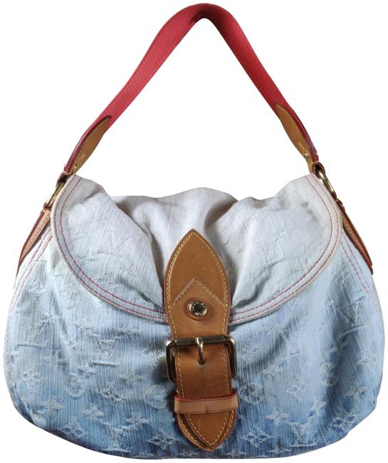 Louis Vuitton Shoulder Sunshine Pink Denim Blue Hobo Bag