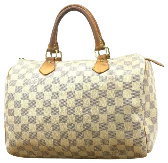 Louis Vuitton Speedy 30 Damier Azur Boston Doctor White Canvas Satchel