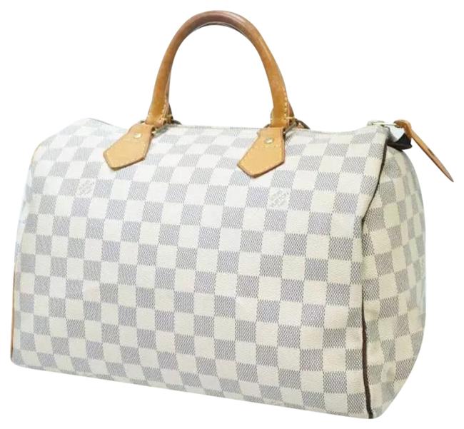Louis Vuitton Speedy Boston Bag 30 Damier Azur Doctor White Canvas Satchel