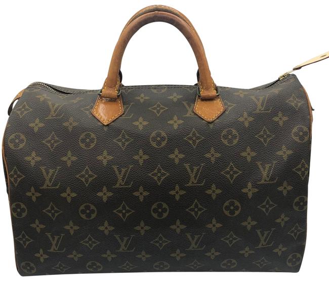 Louis Vuitton Speedy 35 Brown Coated Canvas Satchel