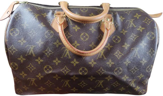 Louis Vuitton Speedy 35 Monogram Coated Canvas Leather Satchel