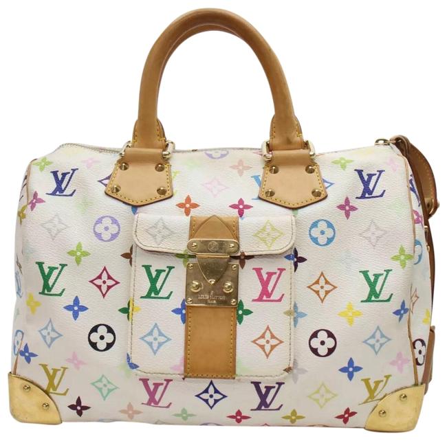 Louis Vuitton Speedy Limited White Multicolor Canvas Leather Satchel