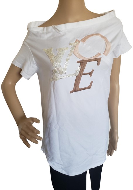 Louis Vuitton White Beige Lv Love Monogram Print T shirt Tee Shirt Size 4 S