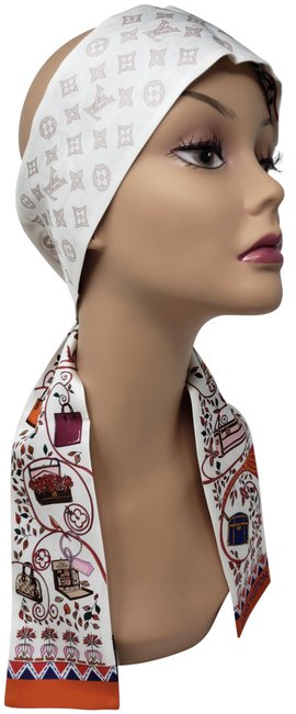 Louis Vuitton White Pink Multicolor Tree Of Lv Logo Bandeau Scarf Wrap