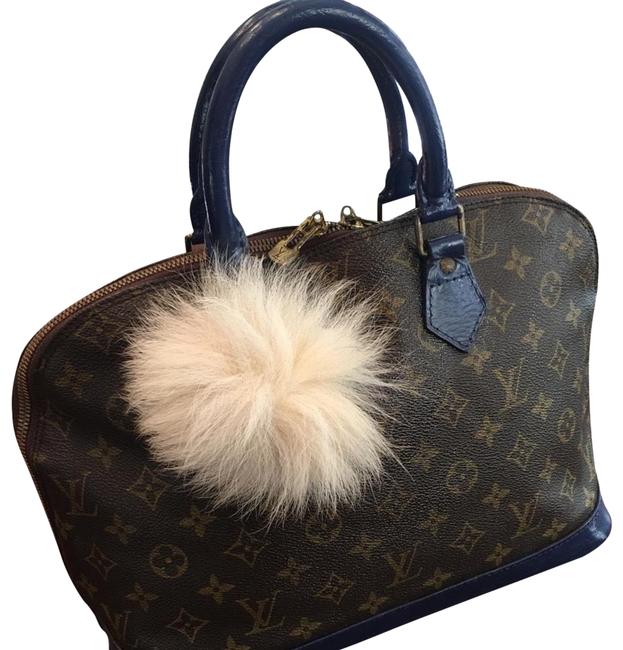 Louis Vuitton Alma Emerald Blue Silver Fox Fur Leather Monogram Satchel