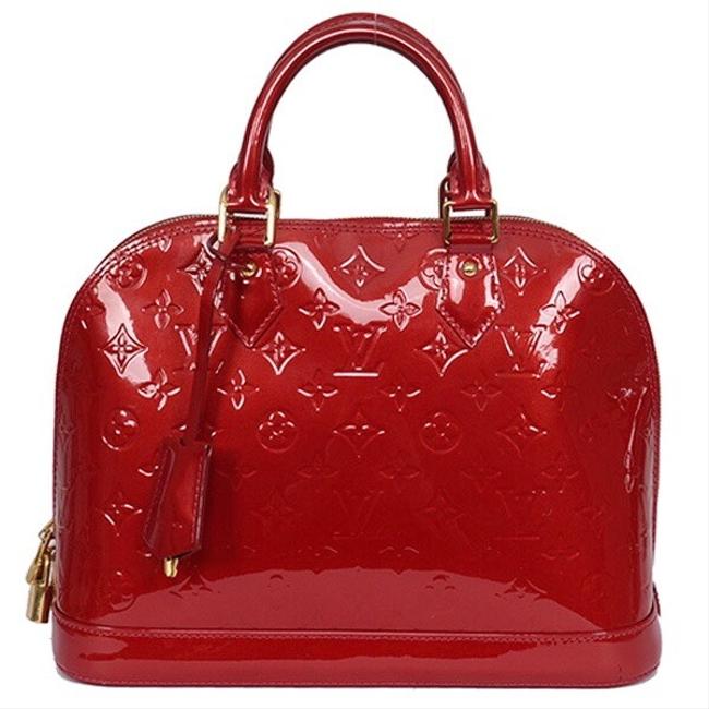 Louis Vuitton Alma Pm Monogram Vernis Cherry Red Leather Satchel