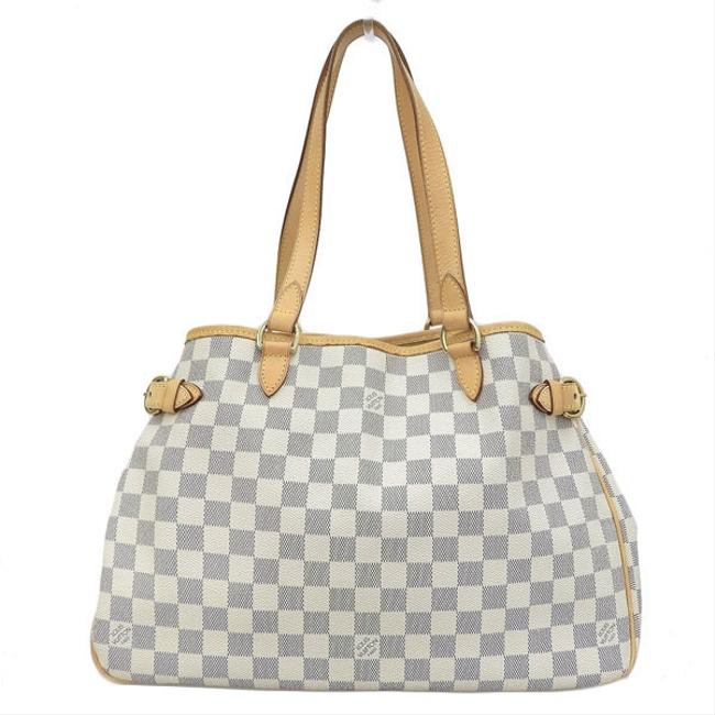 Louis Vuitton Batignoll Horizontal Leather Damier Azur Damier Canvas Tote