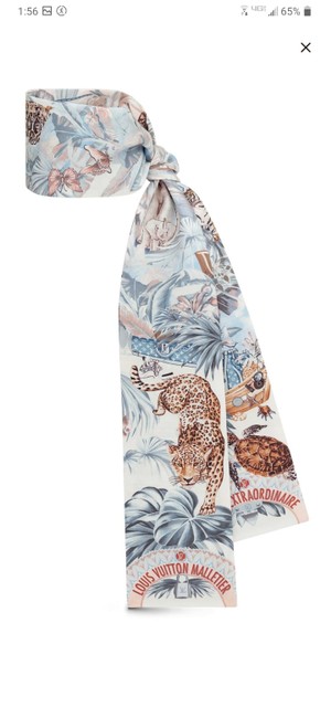 Louis Vuitton Blue Gray Grey Fabulous Voyage Safari Bandeau ScarfWrap