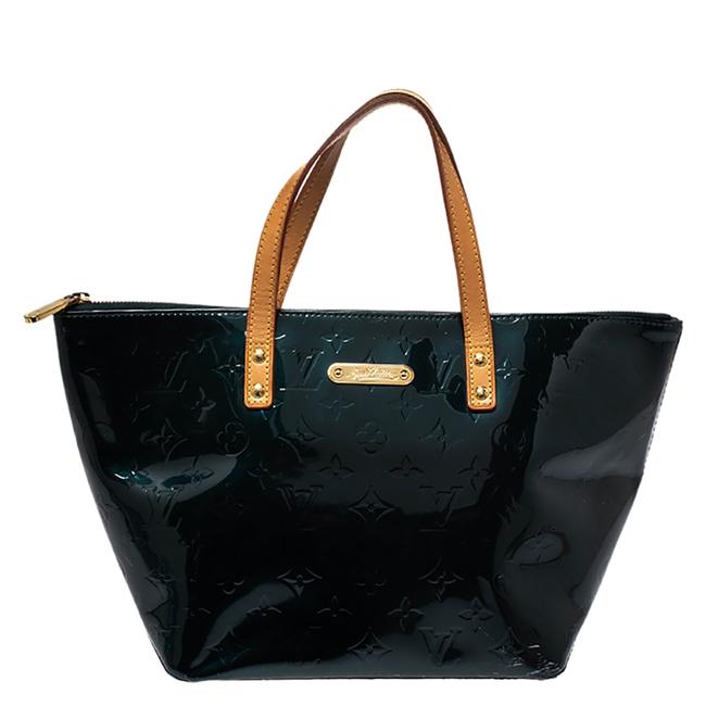 Louis Vuitton Bellevue Bleu Nuit Monogram Vernis Pm Green Patent Leather Tote