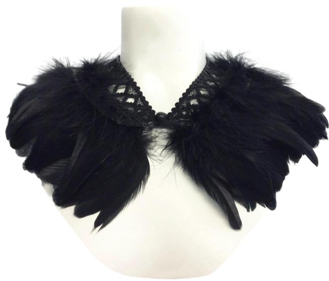 Louis Vuitton Black Feather Embellished Collar ScarfWrap