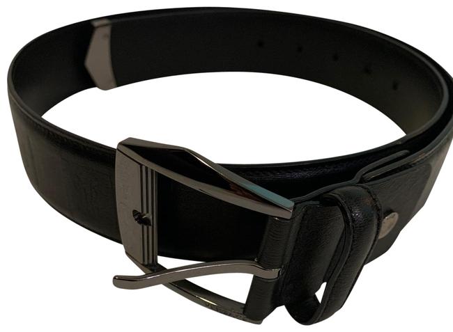 Louis Vuitton Black Gianni Versace 8534 Leather Silver Metal Buckle Belt