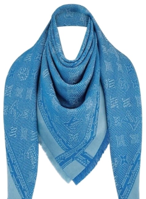Louis Vuitton Blue Monogram Shawl Silk ScarfWrap