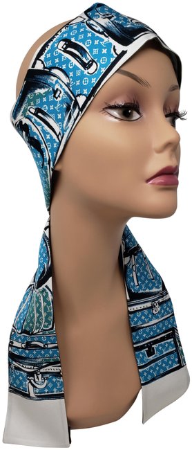 Louis Vuitton Blue Multicolor Trunks and Bags Silk Bandeau ScarfWrap