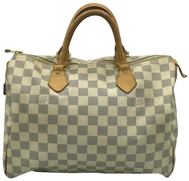 Louis Vuitton Boston Bag Speedy 30 Doctor Damier Azur White Canvas Satchel