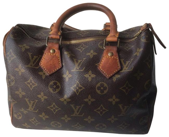 Louis Vuitton Brown and Tan Leather Canvas Satchel