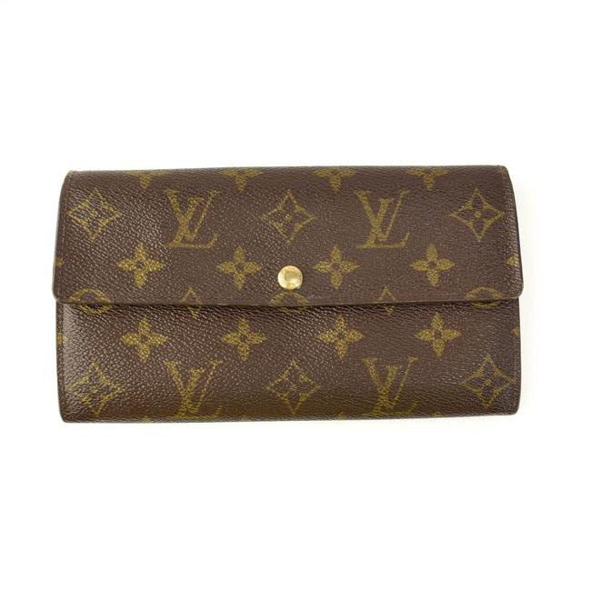 Louis Vuitton Brown "Lv" Logo Leather Long Folding Uz Wallet
