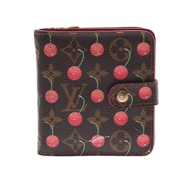 Louis Vuitton Brown Monogram Cherry Compact Zip M95005 Ladies Bi fold Wallet