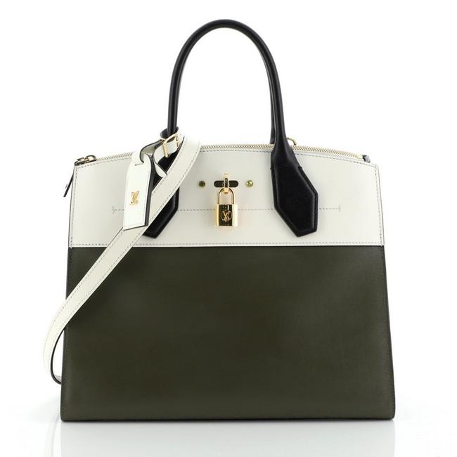 Louis Vuitton City Steamer Handbag Mm Green White Leather Tote