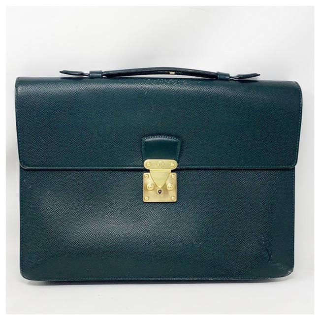 Louis Vuitton Document Business Green Leather Clutch