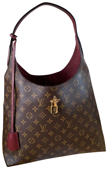 Louis Vuitton Flower Monogram Brown Bordeaux Canvas Leather Hobo Bag