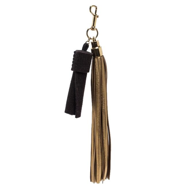 Louis Vuitton Gold Metallic GoldBrown Leather and Fabric Tassel Bag Charm