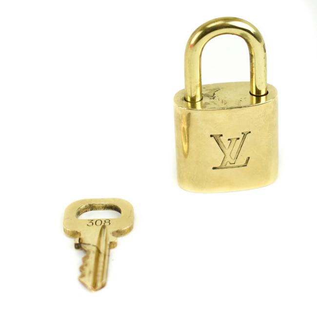 Louis Vuitton GoldBrass Metal "Lv" Logo Padlock Key Set #308 Oy
