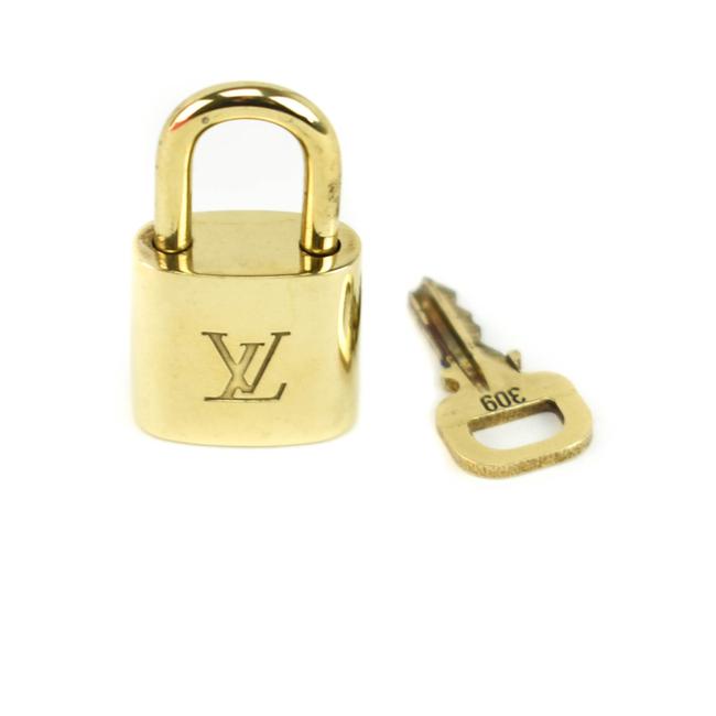 Louis Vuitton GoldBrass Metal "Lv" Logo Padlock Key Set #309 Pq