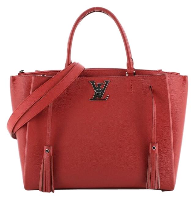 Louis Vuitton Lockmeto Handbag Red Leather Tote