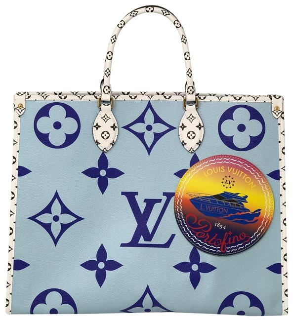 Louis Vuitton Onthego Monogram Giant Portifino Blue Coated Canvas Satchel