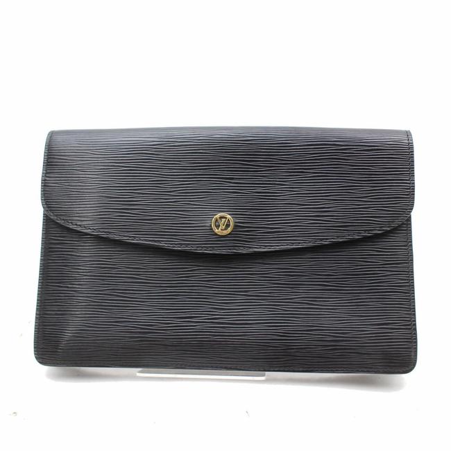 Louis Vuitton Montaigne Noir Envelope Flap 869581 Black Leather Clutch