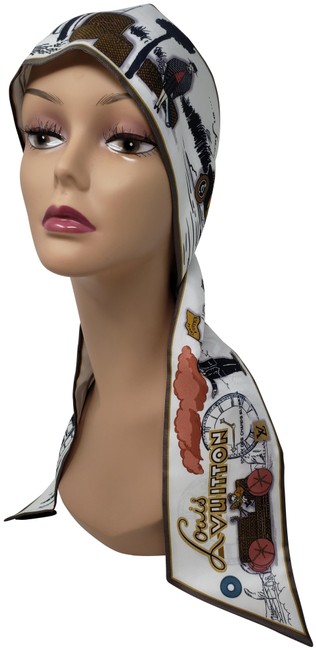 Louis Vuitton Multicolor White Lv Trunks and Bags Silk Bandeau ScarfWrap