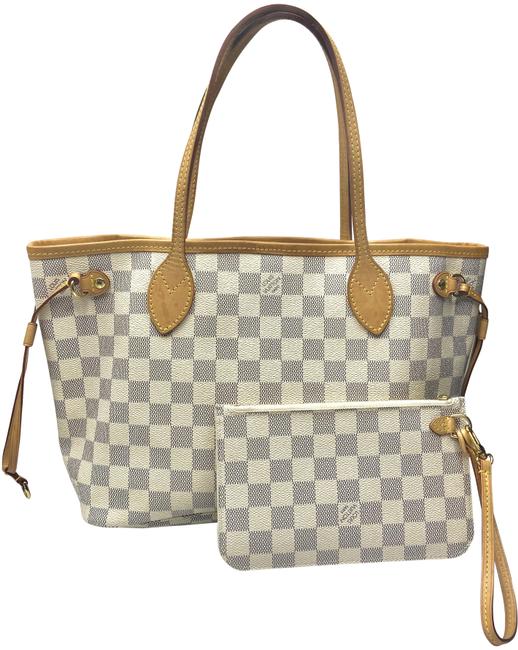 Louis Vuitton Neverfull Bag W Pm W Wristlet Damier Azur Canvas Tote
