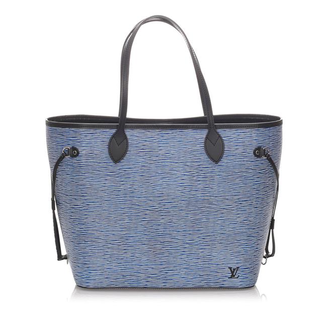 Louis Vuitton Neverfull Epi Denim Mm Blue Leather Tote