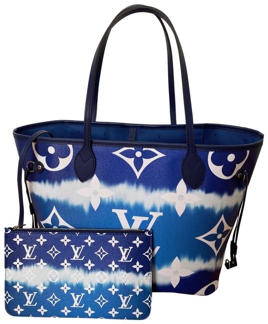 Louis Vuitton Neverfull Lv Escale Mm Bleu Coated Canvas Tote