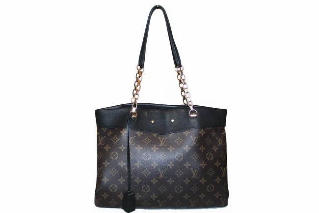 Louis Vuitton Pallas Shopper Shoulder Bag Noir BlackBrown Monogram Canvas Tote