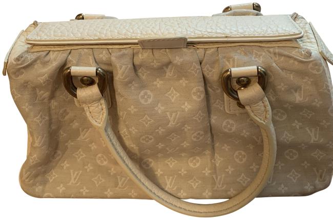 Louis Vuitton Pebbled Leather Linen Monogram Mini Lin Canvas Satchel