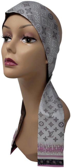 Louis Vuitton Pink Heather Grey Lv Monogram Map Print Silk Bandeau ScarfWrap