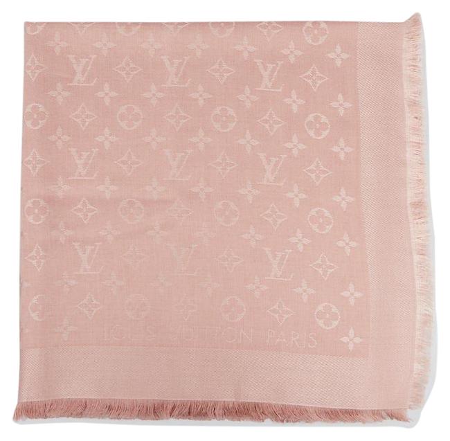 Louis Vuitton Pink Monogram SilkWool Shawl ScarfWrap
