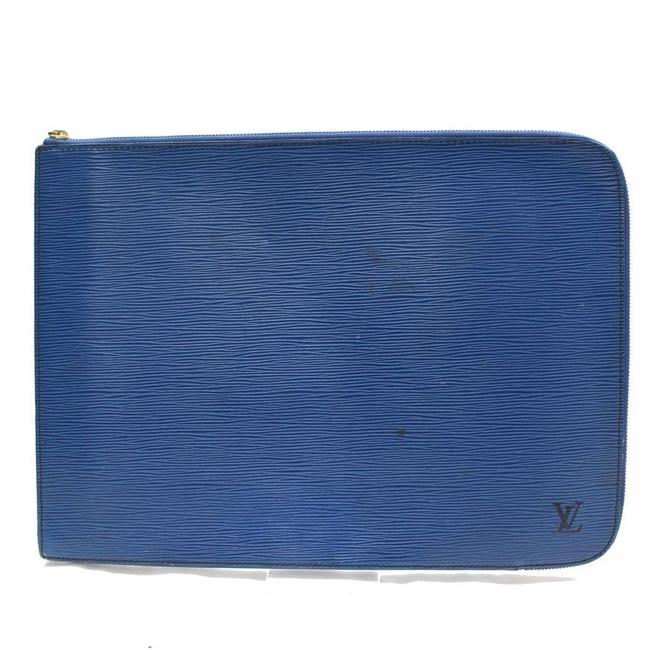 Louis Vuitton Poche Documents 867379 Blue Epi Leather Clutch