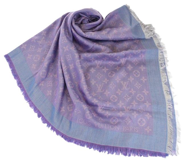 Louis Vuitton Purple XL Jumbo Long Muffler Monogram Silk Blend Pe ScarfWrap