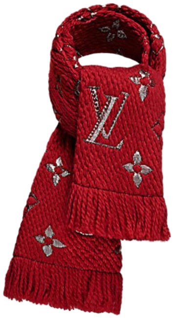 Louis Vuitton Red Logomania Shine Silver Monogram ScarfWrap